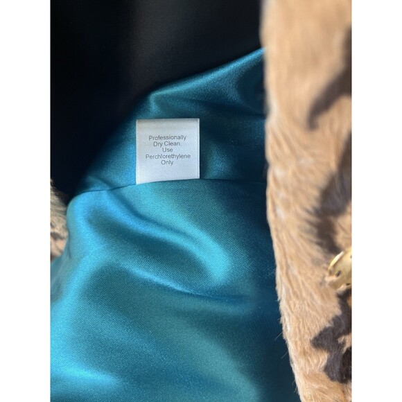 Beth Bowley Anthropologie Faux Leopard Fur Coat Womens Size 4 Turquoise Lining - Picture 7 of 8